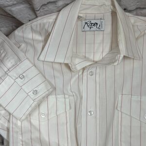 Vtg Roper Classic Striped Button-Up Shirt Mens Medium Long Sleeve Made In USA